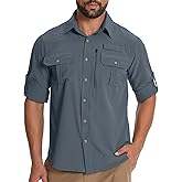 Men's Fishing Shirts with Zipper Pockets Sun Protection UPF 50+ Quick Dry Long Sleeve Hiking Shirt for Travel Safari