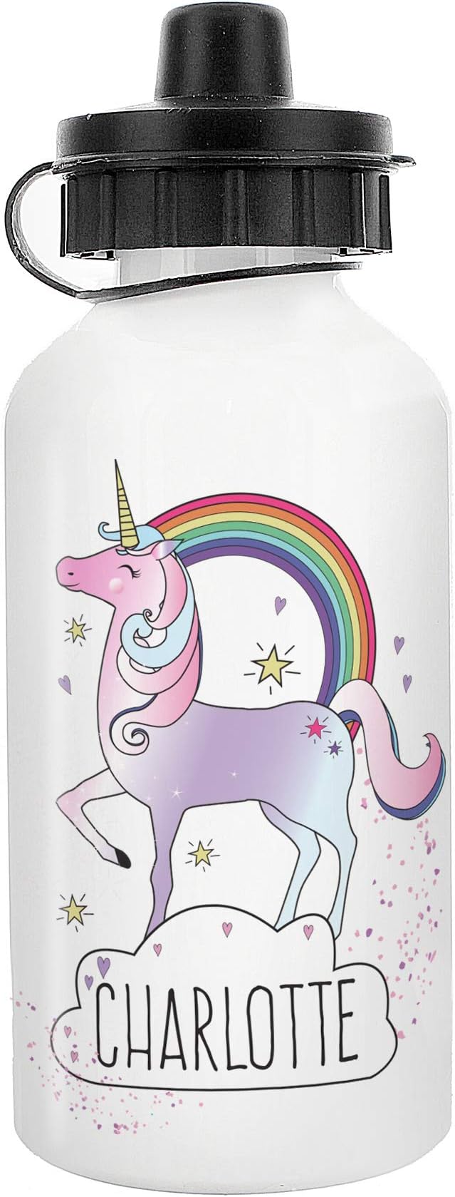Personalised Kids Drinks Bottle. Unicorn Water Bottle. Pink, Rainbow. Girls School Bottle.
