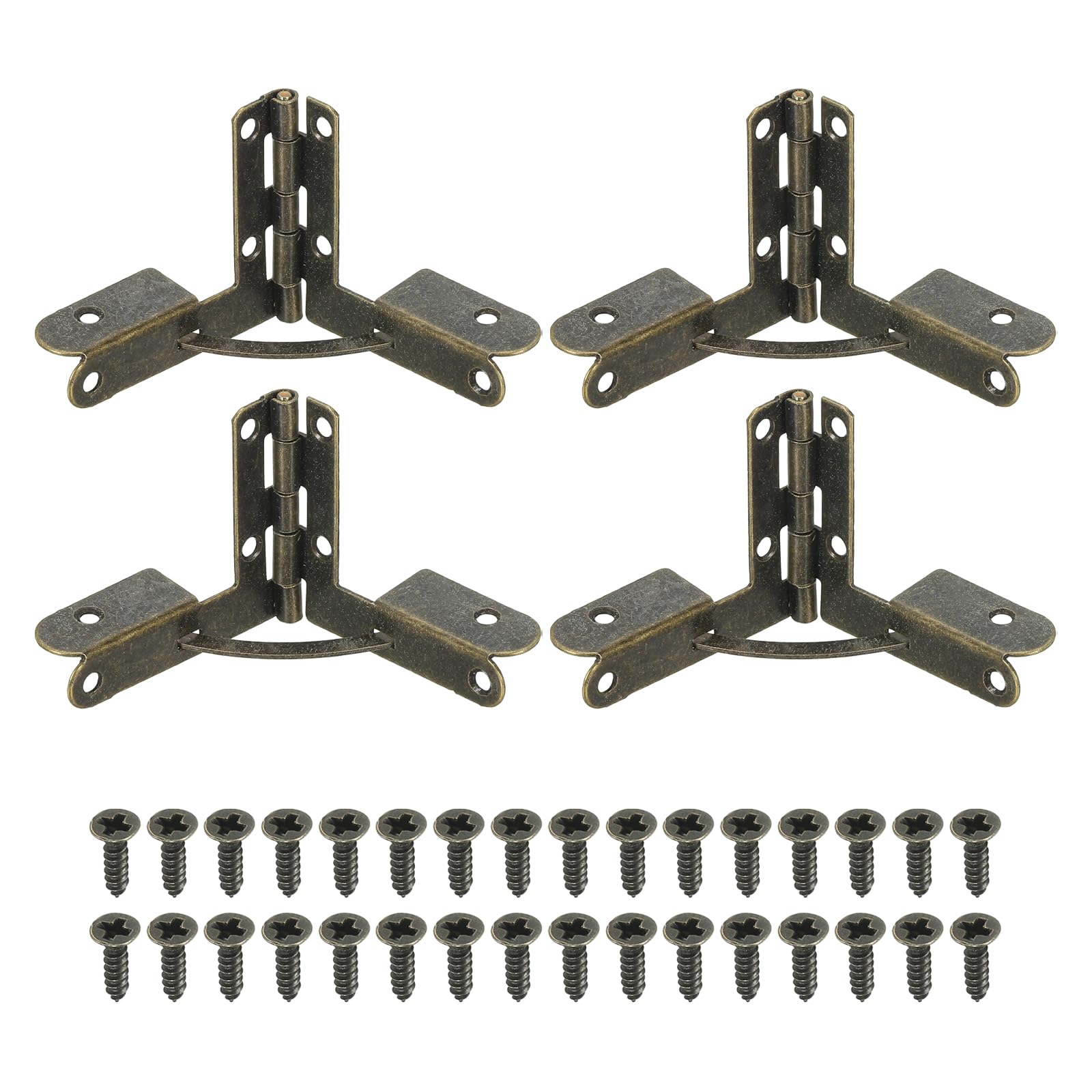 PATIKIL 90 Degree Folding Support Hinge 1.2" x 1.4", 4 Pack Furniture Box Hinges with Screws for Jewelry Wine Cabinet Wooden Box Drawer, Brown