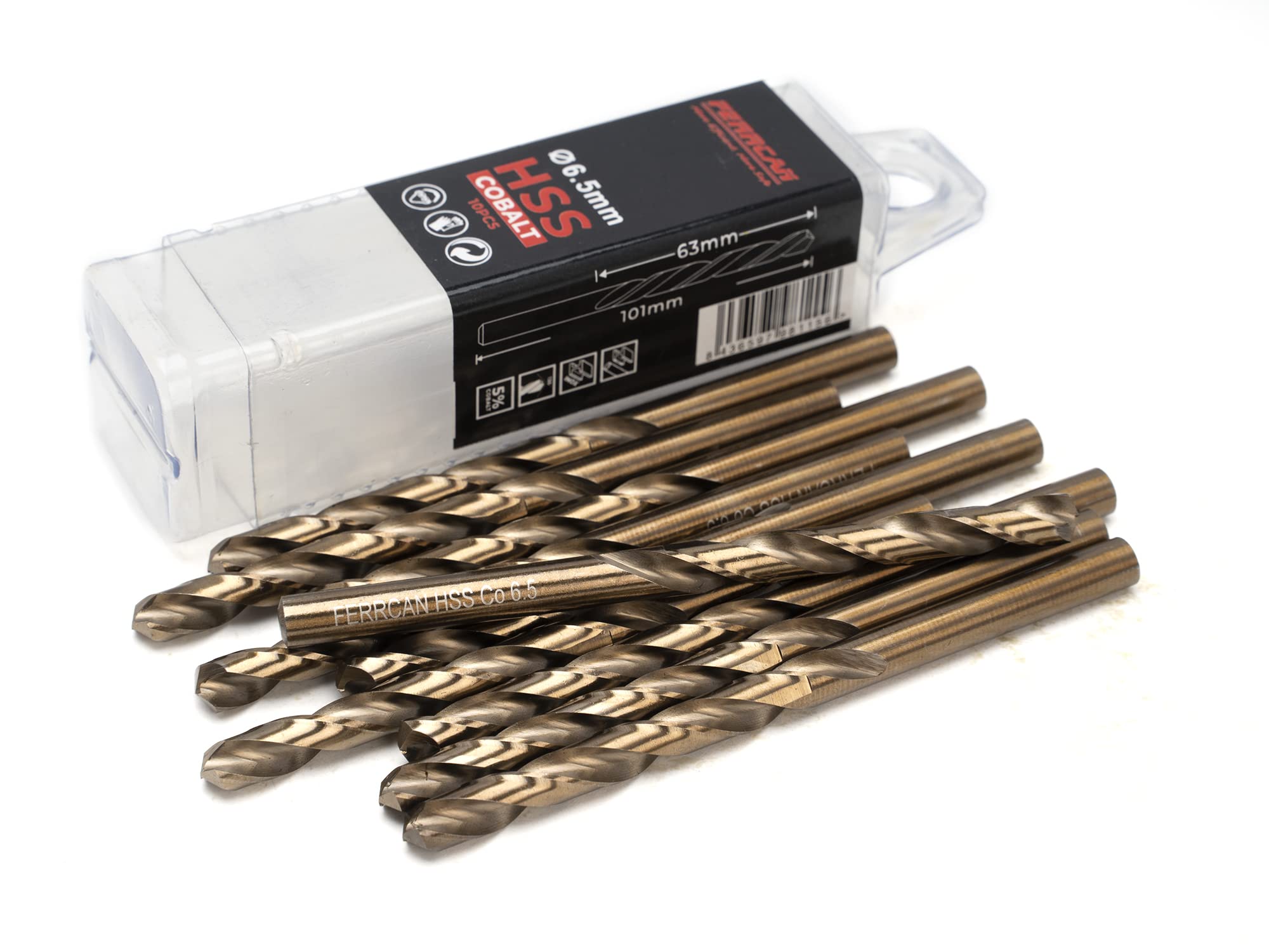Ferrcan HSS Metal Drill Bits DIN338 M35 Cobalt 3-7mm (Pack of 10) (6.5mm)