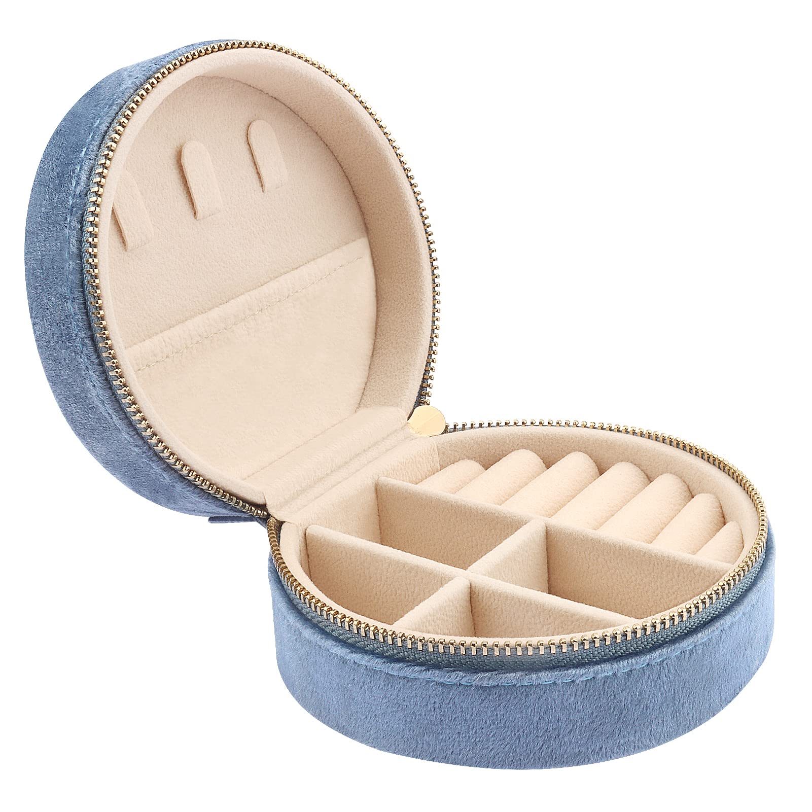 Casiwaft Mini Velvet Travel Jewelry Case, Travel Jewellery Box Organiser, Small Jewelry Organiser Storage for Rings Earrings Necklace Bracelets, Blue