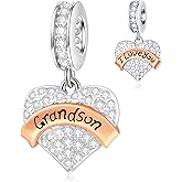 GEMDAZZ Family Theme Charm, 925 Sterling Silver Mother Father Daughter Son Sister Nana Wife Husband Grandma Friend Godmother Goddaughter Clear Pave Heart Pendant Beads, fit European Women Bracelet