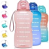 Giotto Large Half Gallon/64 oz Motivational Water Bottle with Time Marker & Straw,Leakproof Tritan BPA Free Water Jug,Ensure 