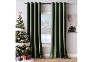 MIULEE Velvet Curtains Olive Green Elegant Grommet Curtain Thermal Insulated Soundproof Room Darkening Curtains/Drapes for Classical Living Room Bedroom Decor 52 x 84 Inch Set of 2