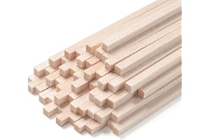 Balsa Wood Sticks, Balsa Wood Strips, 1/4" x 12" 50 PCS Square Wooden Dowels for Crafts, Unfinished Wood Dowel Rods, Wood Sti