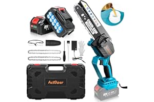 ACTDOER Mini Chainsaw Cordless 6-inch, Electric Chainsaw with 2 x 3000mAh Battery, Brushless Motor & Auto-Oiler, Handheld Chainsaw for Tree Trimming Branch Wood Cutting