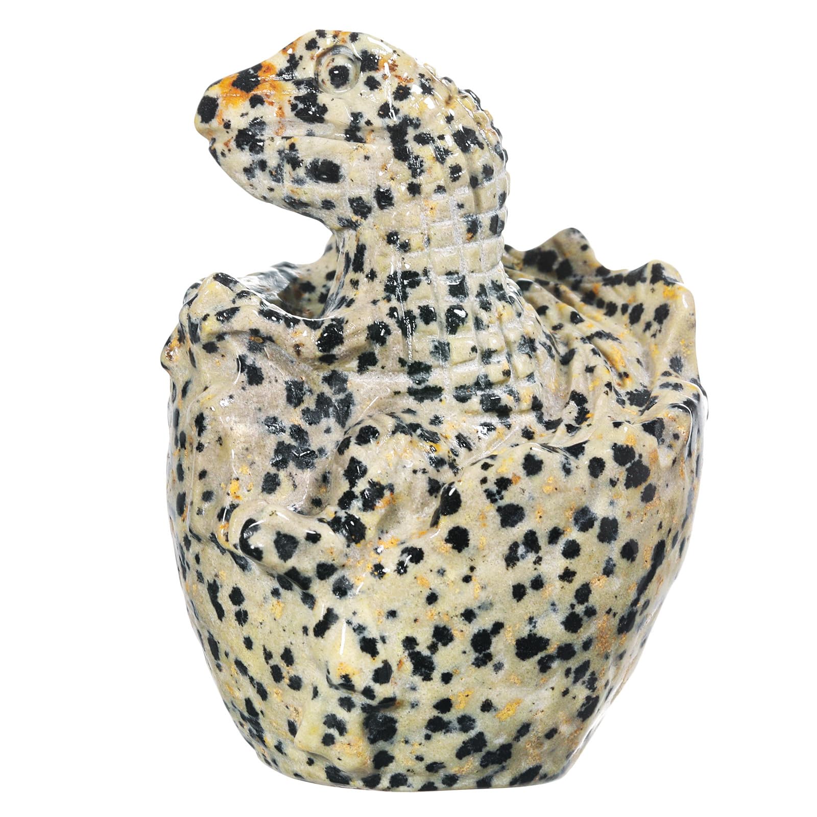 Nupuyai 2.5" Dalmation Jasper Crystal Stone Hatching Dinosaur Egg Statue, Carved Stone Figurine Prehistoric Animal Collection Good Luck Home Office Decor