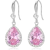 EVER FAITH Wedding Dangle Drop Earring for Bride, Elegant Birthstone Cubic Zirconia Teardrop Party Prom Round CZ Fish Hook Earrings for Women