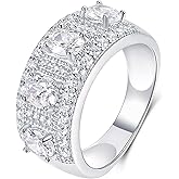 VOLUKA 925 Sterling Silver Cubic Zirconia Wide Band Rings for Women Men Eternity Band Rings Promise Wedding Rings Gift for Her