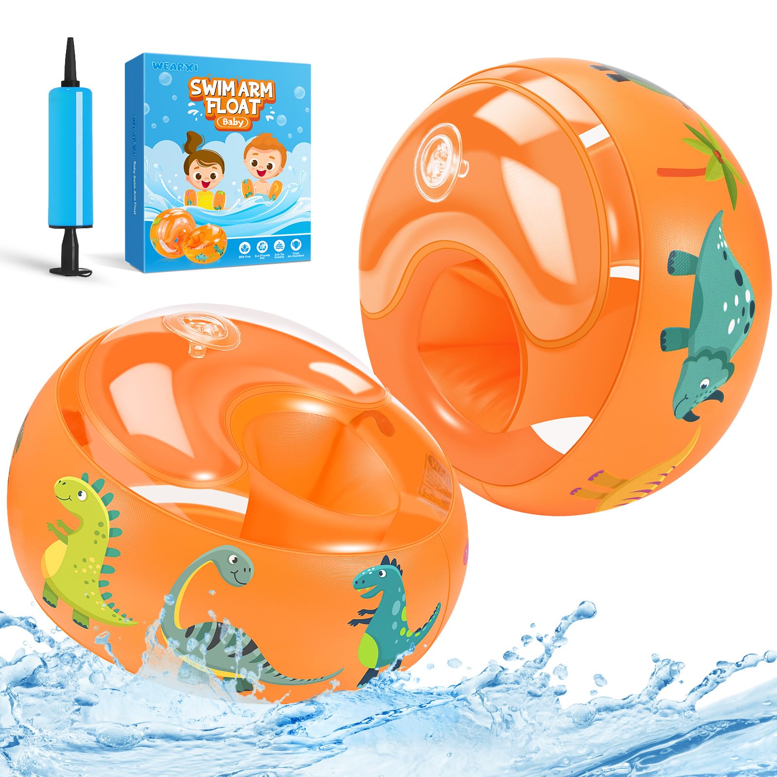 WEARXI Arm Bands for Kids – Swimming Armbands with Dual Airbags Perfect Kids Arm Bands 1-2 Years, 2-3 Years, 3-4 Years, 5-6 Year Old, Soft and Durable Armbands for Toddlers 7cm Orange