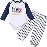 ODOLDI Toddles Baby Boys 1st Birthday Outfits Long Sleeve Romper Onesieand Striped Pants 2 Pieces Outfits