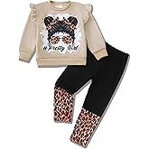 Jecson Toddler Girl Clothes Ruffle Long Sleeve Figure Graphic Sweatshirt and Leopard Pants Fall Winter Outfits Set 2-8Y