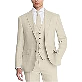 ZKHOECR Men's Suit 3 Piece Linen Suits Slim Fit Suit Blazer Vest Pants Set Wedding Prom Tuxedos Business Casual Suit