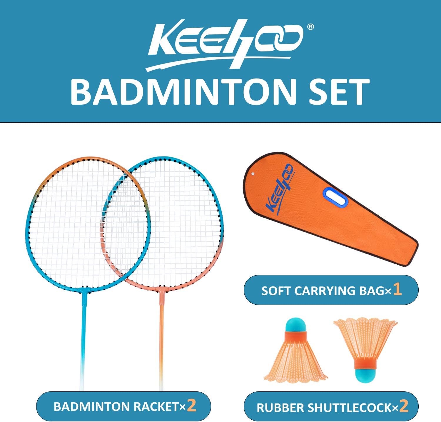 Keehoo 2 Player Badminton Rackets Set - Double Racquets, 2 Shuttlecocks and Carrying Bag Included : Sports & Outdoors