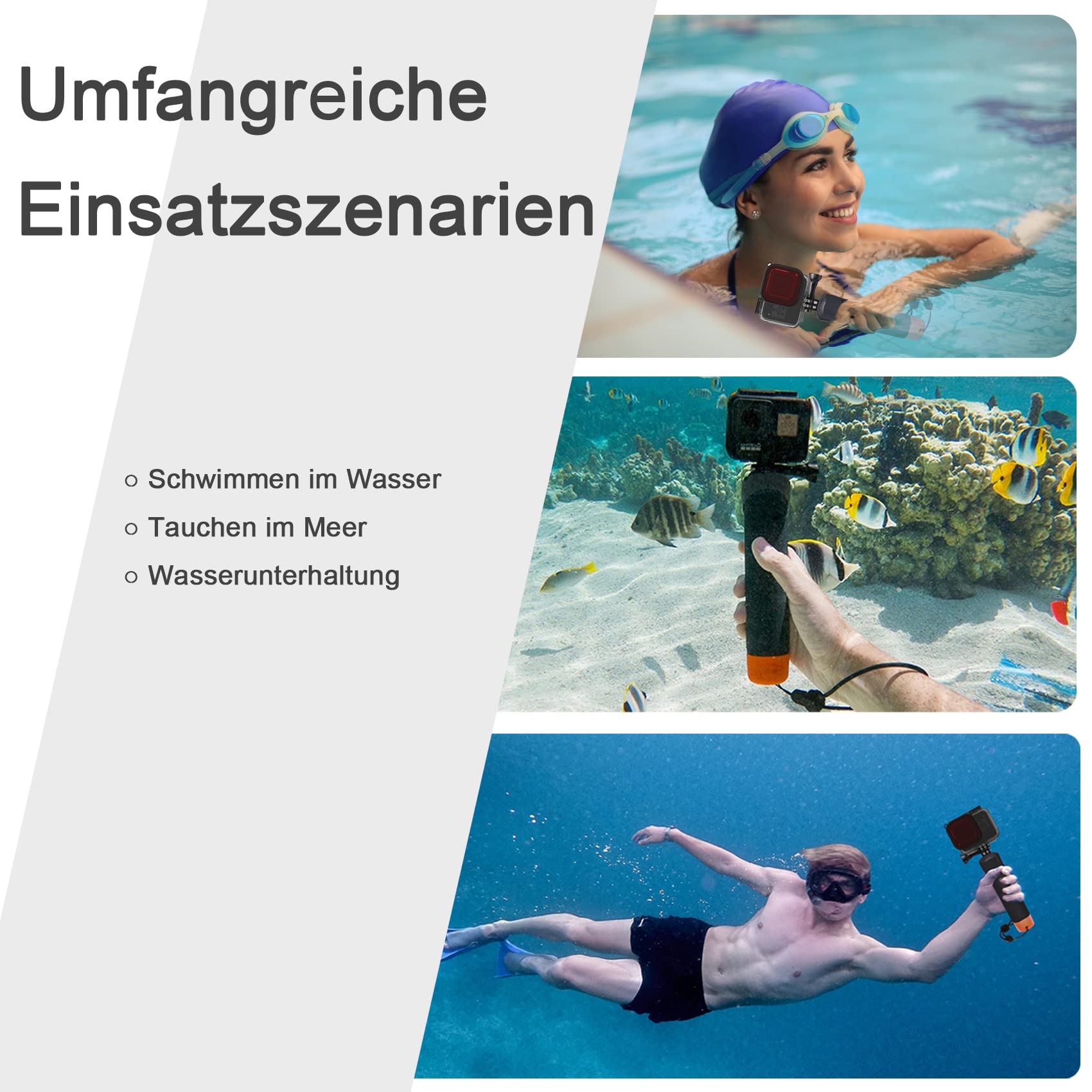 FitStill Waterproof Monopod Floating Hand Grip for Go Pro Hero 13/12/11/10/9/8/7/6/5/4/3 Session DJI Osmo and Other Action Cameras.Snorkeling Underwater Diving Pole Stick