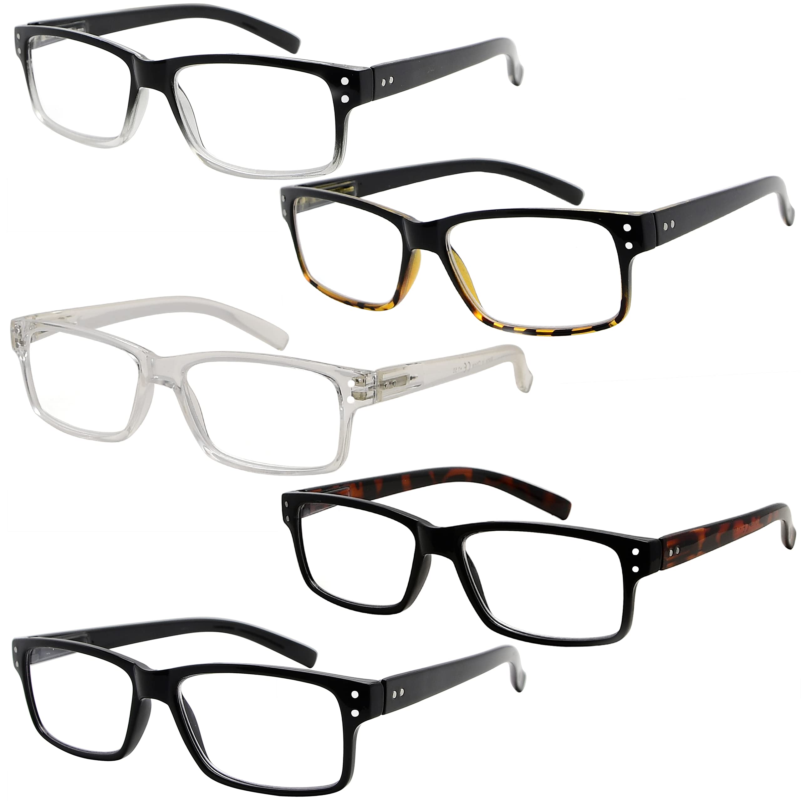 Eyekepper 5-Pack Spring Hinge Reading Glasses Vintage Readers Men Women +0.75