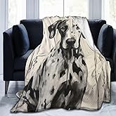 Great Dane Fleece Throw - Lightweight, Super Soft, Cozy Bed Blanket for Living Room/Bedroom - All Season (50"x40", Large Black and White Harlequin Great Dane)
