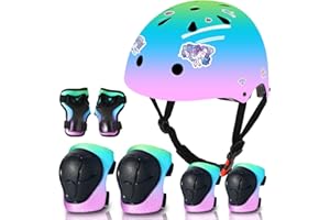 JIFAR Kids Helmet and Pads Set for Skateboard & Bike - Adjustable Toddler Safety Gear with Cool Color Gradient for Boys Girls 3-5-8-14 Years Old, for Scooter, Rollerblading, Longboard