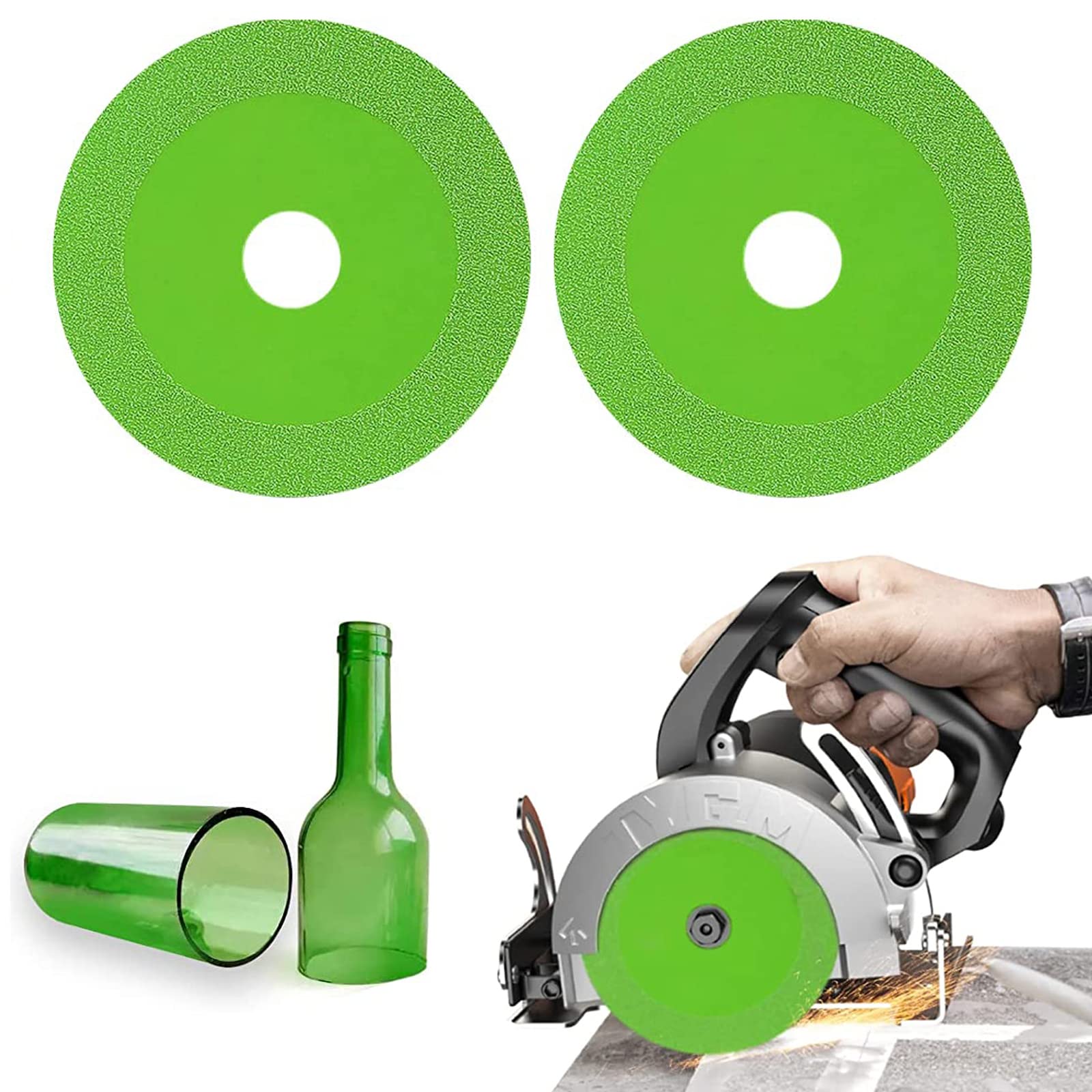 Monsully 115mm Glass Cutting Disc - Diamond Cut Off Wheel for Angle Grinder, Super Thin Tile Blade for Jade, Crystal, Wine Bottles (2 Pcs)