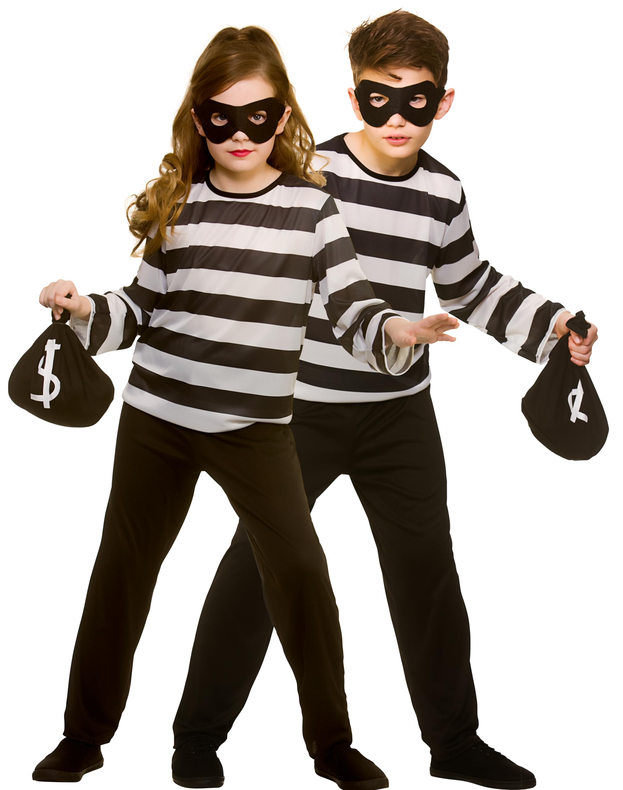 Wicked Costumes Kids Unisex Sneaky Robber Fancy Dress Costume Black and White Striped Thief Outfit - Medium (5-7 years)
