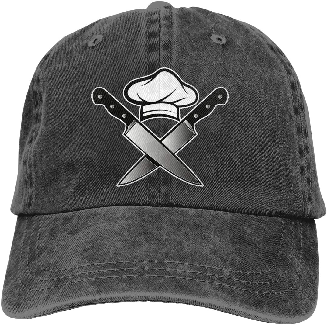 Men's Women's Chef Hat Knives Cotton Adjustable Peaked Baseball Dyed Cap Adult Washed Cowboy Hat Black