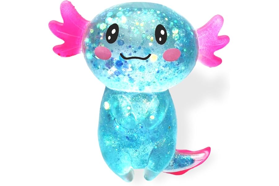Axolotl Squishy Stress Relief Toy Glitter Fidget Toys Cute Malt Sugar Axolotl Toy Fidget Toys for Kids Youth Adult, Party Favors Anxiety Relief Squishy Toys(Blue)