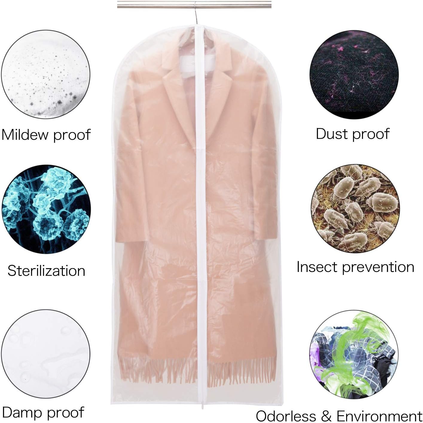 Niviy Dustproof, Waterproof, Moth-Proof Garment Bags Black Side Breathable Clear Clothes Covers - Image 3