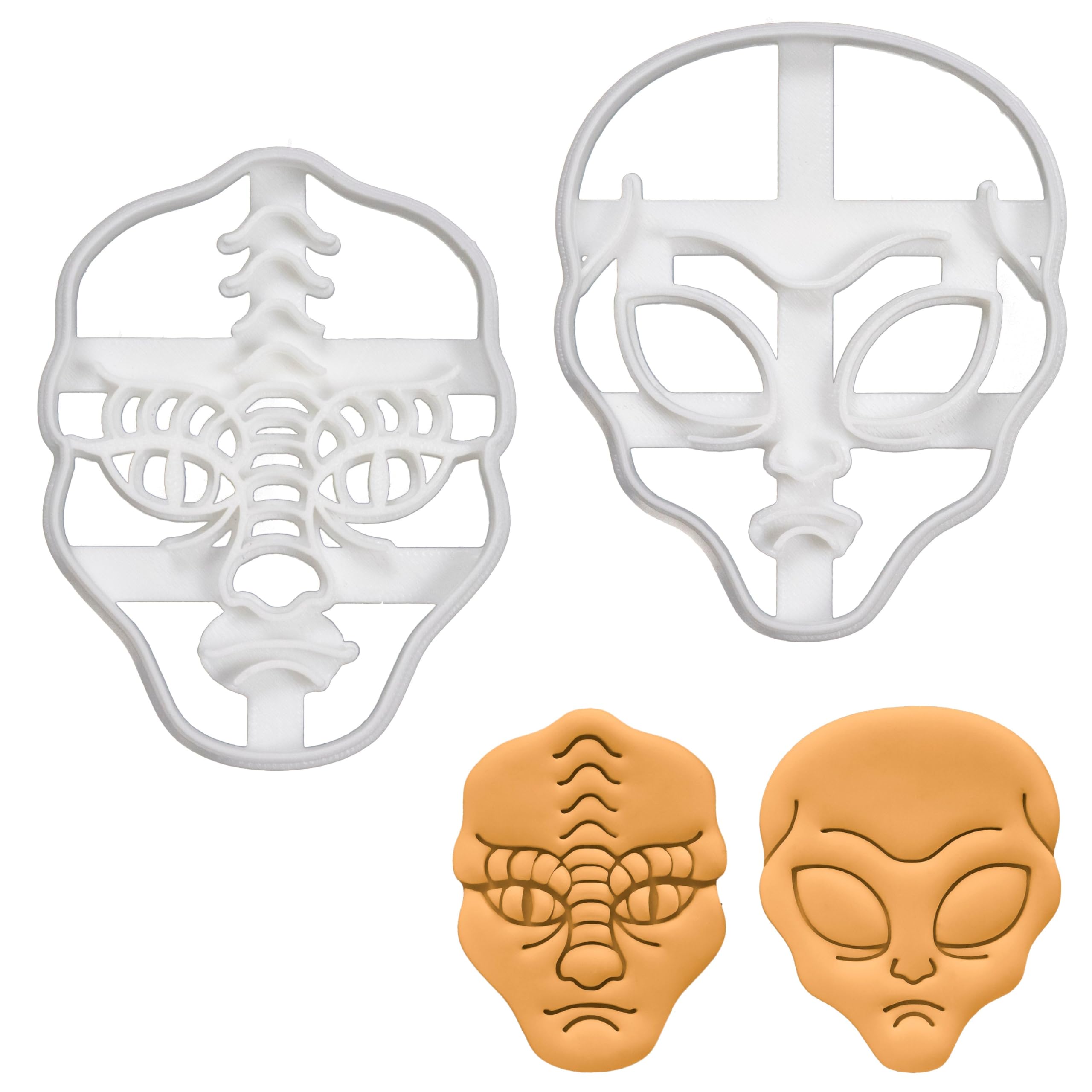 BAKERLOGY Set of 2 Alien Cookie Cutters (Designs: Grey Alien & Reptilian Alien) - Detailed Biscuit Cutter Design for Baking and Crafts, Ideal on Fondant, Dough, Clay