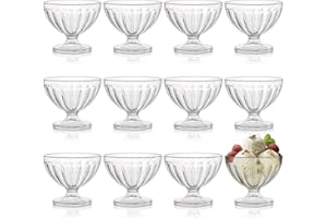 Lawei 12-Pack Acrylic Ice Cream Bowls - 8 Oz Clear Plastic Dessert Cups, Footed, Injection Molded, Modern Style, Perfect for 