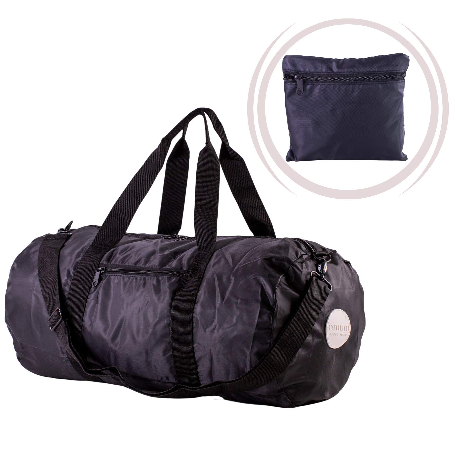 AMUNI Travel Duffle Weekend Bag - Foldable Gym Bags for Women and Men. Hospital Bag, Maternity Bag, Duffel Bag for Sports. Lightweight Cabin Size Holdall Easyjet and Ryanair (Black)