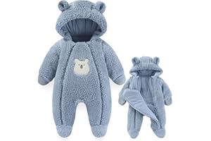 Fairy Baby Newborn Baby Winter Snowsuit Bear Thick Romper Footie Double Zip Hooded Jumpsuit Fleece Coat Infant Boy Girl 0-12M