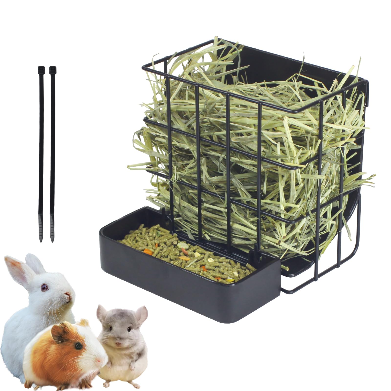 Photo 1 of Rabbit Hay Feeder Guinea Pig Hay Feeder, Hay and Food Holder with Hook Heavy-Duty Metal Frame Hay Rack?for Bunny, Guinea Pigs,Chinchillas? Comes with Two Multifunctional Zippers-6.8x6.7x6.6inch