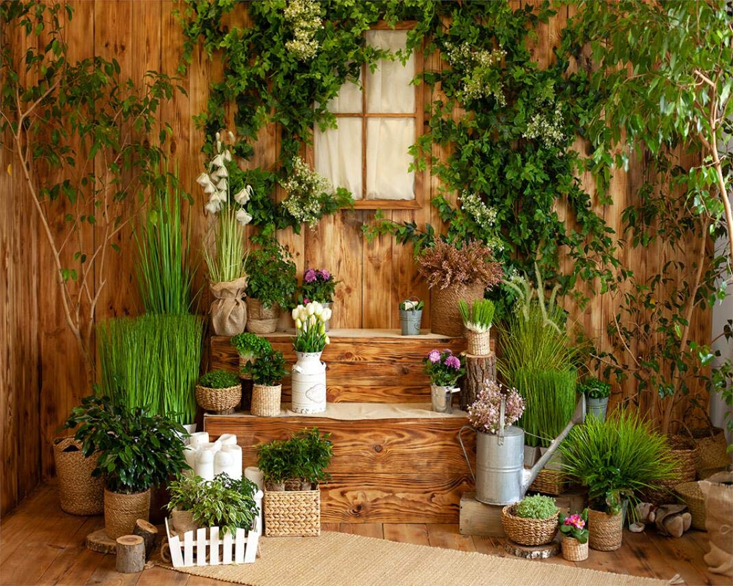 Haosphoto 7X5FT Wedding Backdrop for Photography Interior Wedding Decoration Spring Garden Floral Greenery Wood Floor Background for Easter Birthday Bridal Shower Anniversary Photo Studio Prop HS335