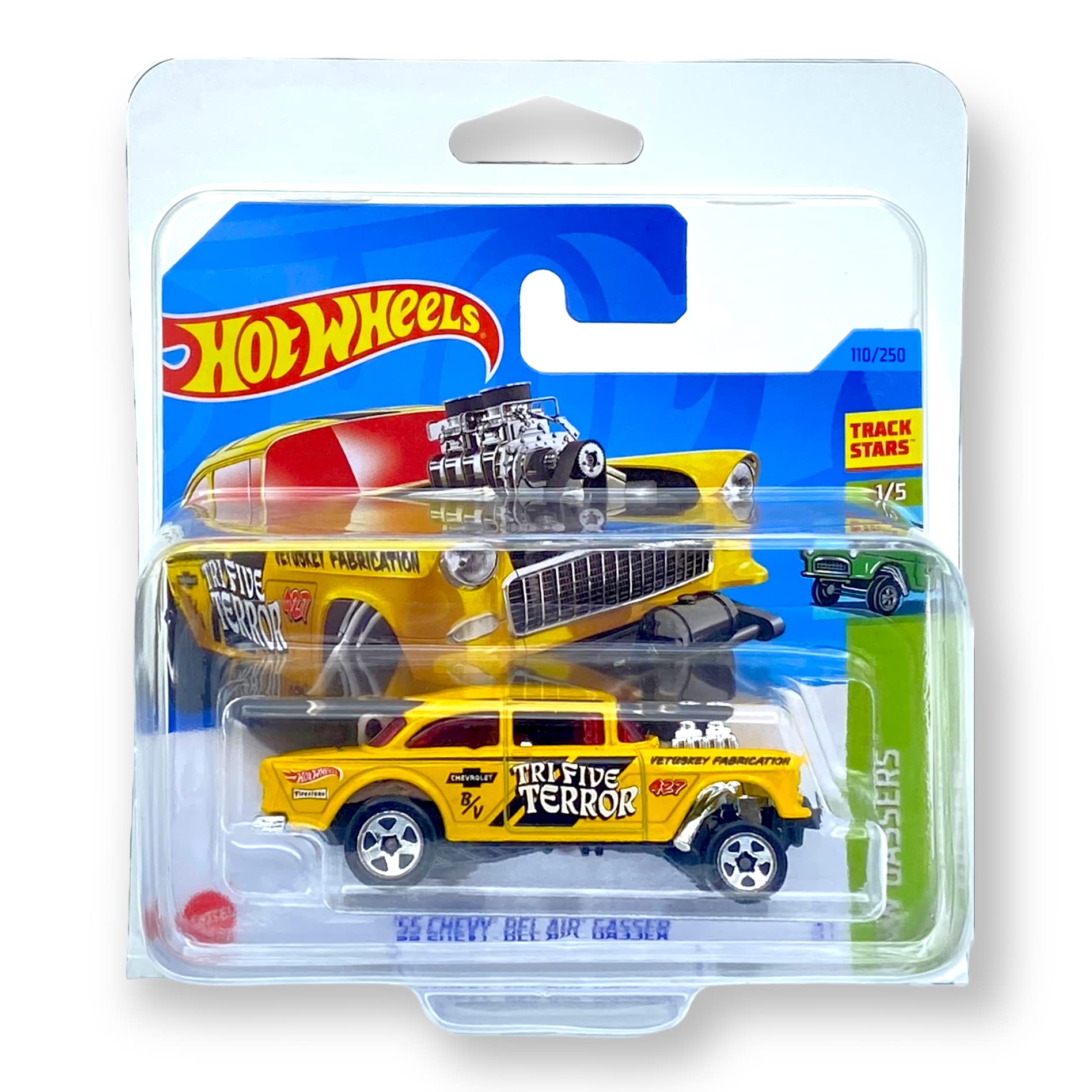 Hot Wheels '55 Chevy Bel Air Gasser (Yellow) 1/5 HW Gassers 2023-110/250 (Short Card) - COMES IN A KLAS CAR KEEPER PROTECTIVE COLLECTORS CASE - HKH61