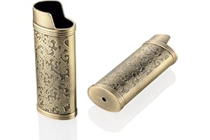 JINMUNIC 2pcs Lighter Case Cover Holder Metal Vintage Floral Stamped Fit for BIC Full J6 Series Lighter