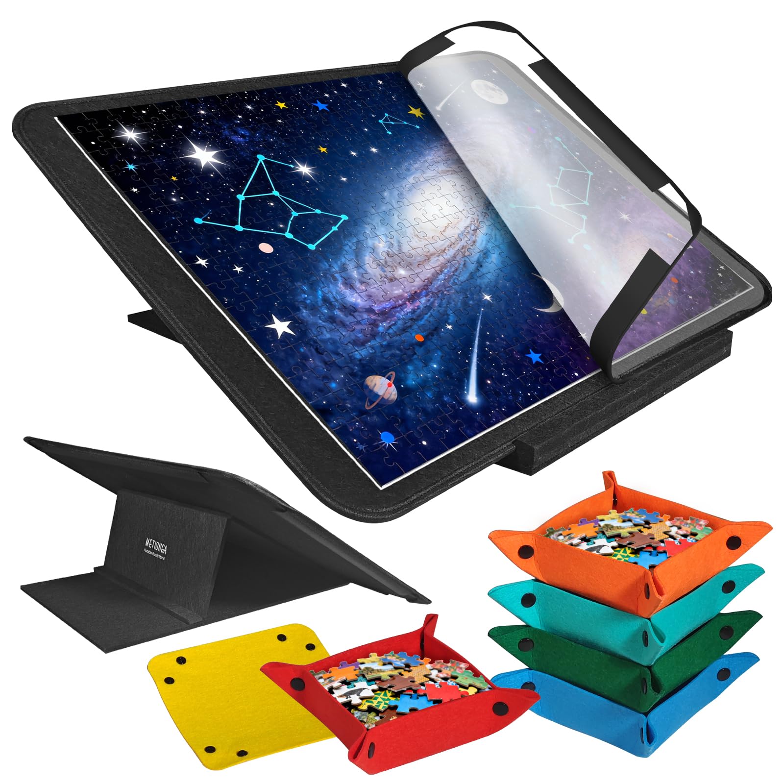 Metionga Separate Puzzle Board + Adjustable Stand | 81x56 cm (32" x 22") Large Size, Fits 500 1000 Piece Jigsaw Puzzles, Includes 6 Sorting Trays + Dust Cover, Portable & Easy Storage