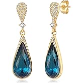 Austrian Crystal Teardrop Dangle Drop Earrings for Women 14K Gold Plated Hypoallergenic Jewelry Gift