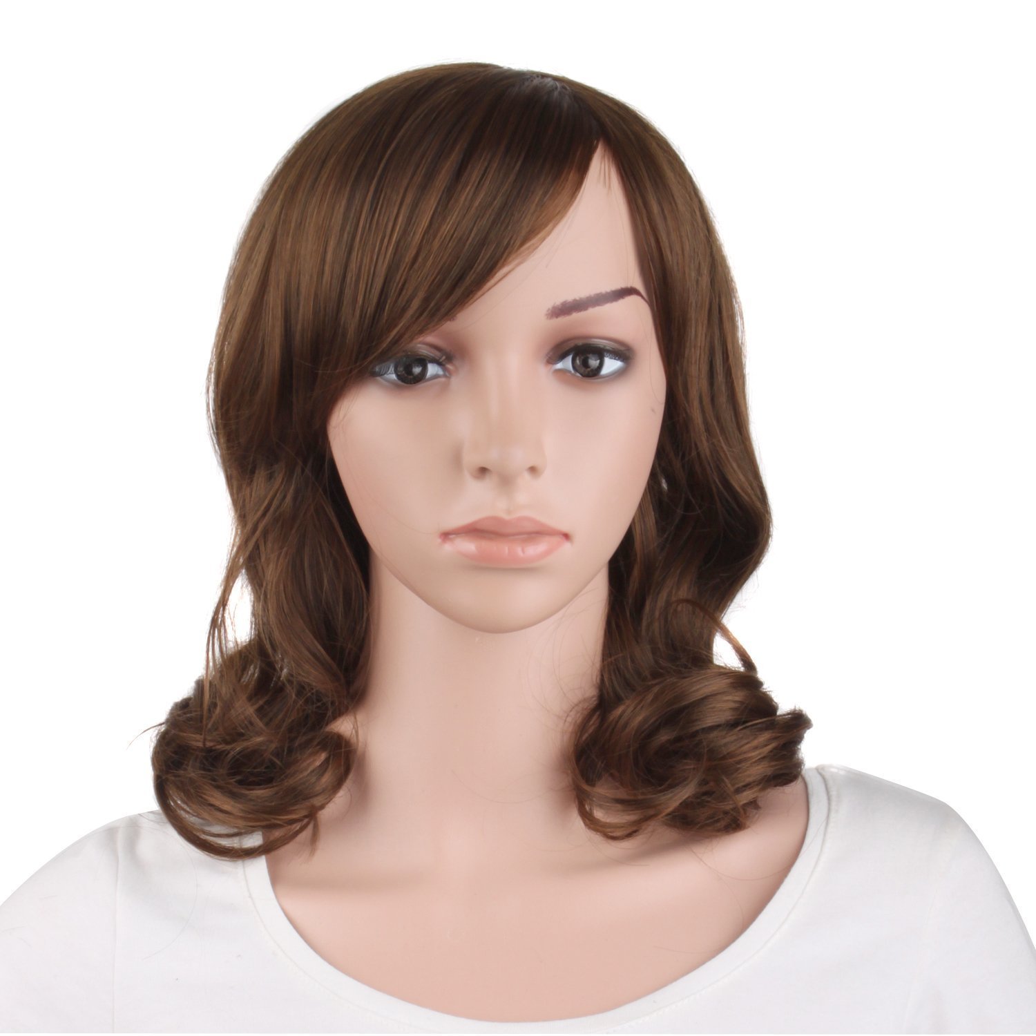 MapofBeauty 16"/40cm Fashion Side Bangs Medium Curly Wig (Brown) — image 1