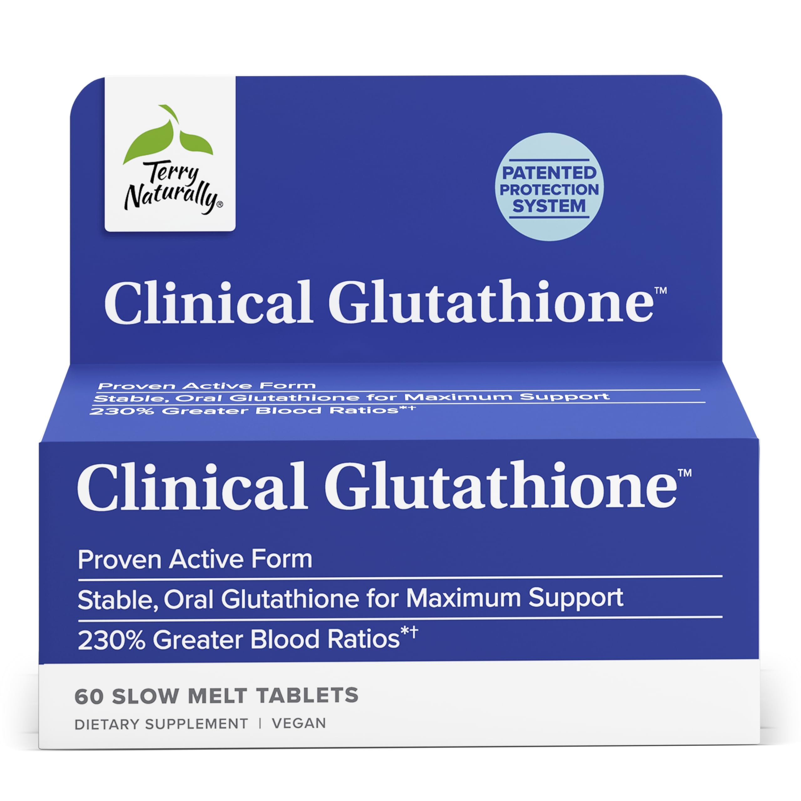 Terry Naturally Clinical Glutathione - Antioxidant for High Absorption - Dietary Supplement with L-Glutathione - Vegan Supplement to Support Cell Health - 60 Slow Melt Tablets
