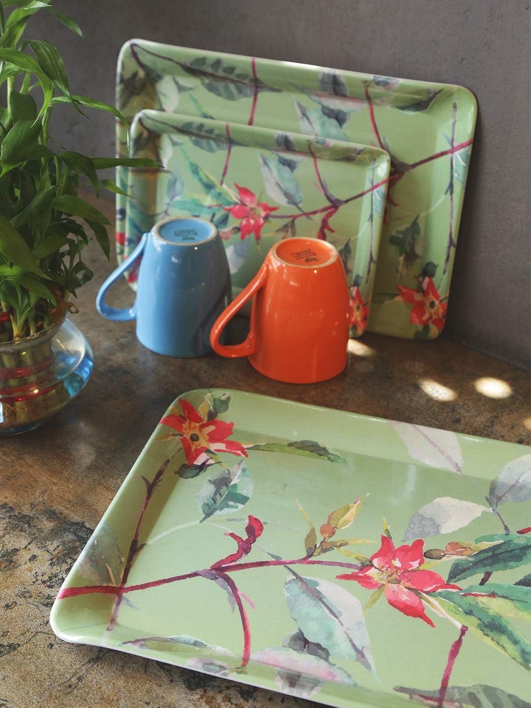 Goodhomes Melamine Serving Tray Set (Multicolour) - Set of 3 Trays