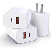 3-Pack USB C Block for iPhone Charger Block, 20W Dual Port PD+QC, Power Wall USB Adapter, Fast Type C Charging Plug for iPhon