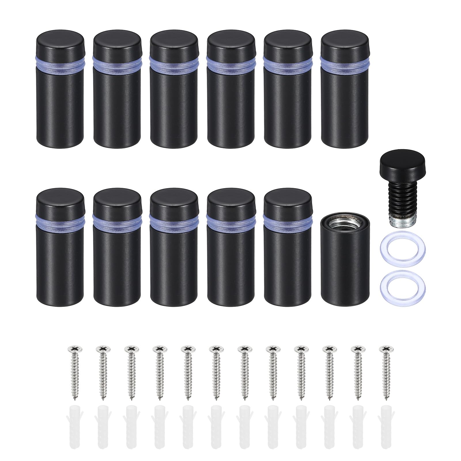 PATIKIL 1/2 x 1 Inch Sign Standoff Screws, 12 Set Stainless Steel Wall Standoff Mounting Hardware Advertising Glass Nail for Hanging Acrylic Picture Frame Acrylic Panel, Black