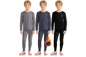 VZV 3 Set Boys Thermal Underwear Set, Kids Thermal Long Johns Boy Fleece Lined Base Layer for Skiing, Cold Weather