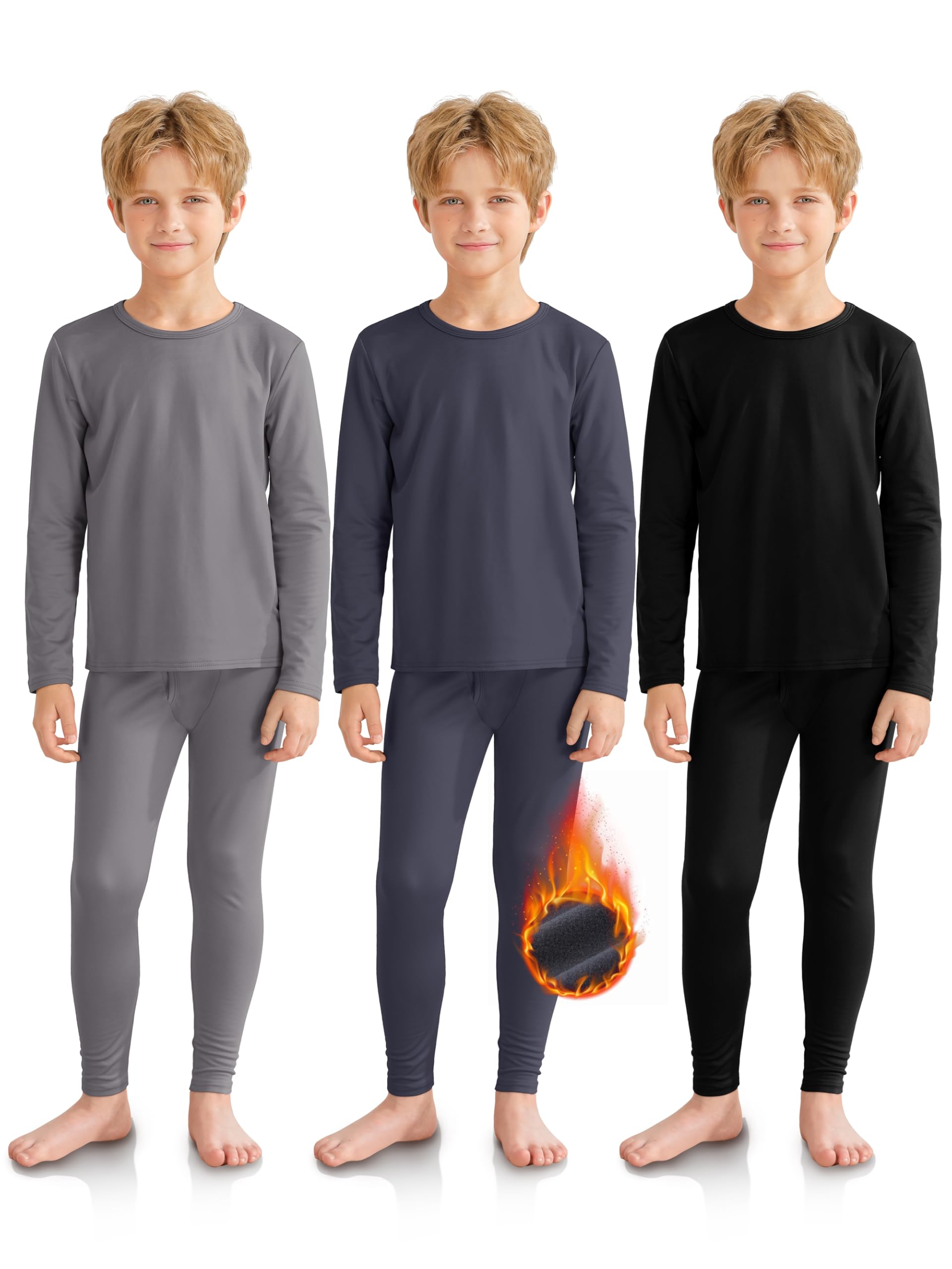 Photo 1 of VZV 3 Set Boys Thermal Underwear Set, Kids Thermal Long Johns Boy Fleece Lined Base Layer for Skiing, Cold Weather kids large 
MISSING BLACK TOP 