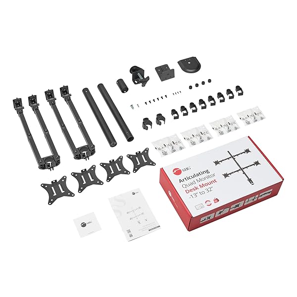 SIIG ARTICULATING ADJUSTABLE QUAD 4-MONITOR DESK MOUNT – FITS 13″ TO 27″ MONITORS – (CE-MT0S12-S1)