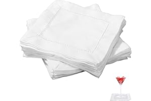 25pcs Linen Cocktail Napkins for Embroidery, 15x15cm/6x6in Reusable Linen Cotton Napkins Fabric Coasters for Wedding Birthday