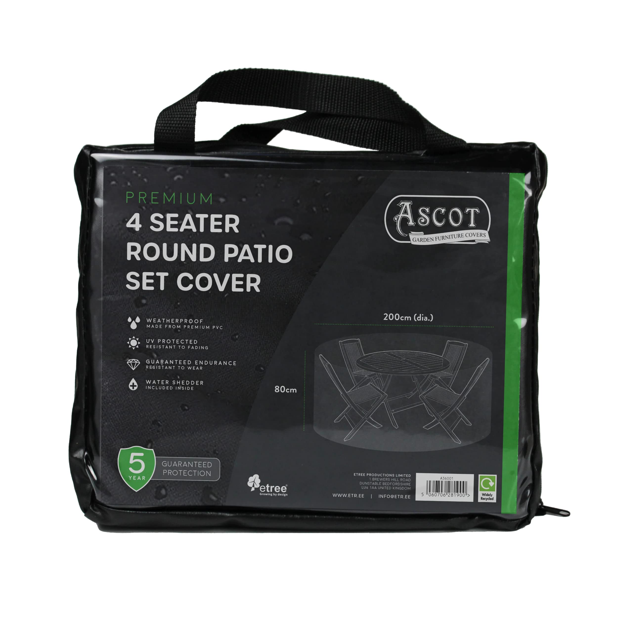 Ascot Premium 4 seater Round Patio Set Cover - 200 (Dia.) X 80(H) cm Deep Black