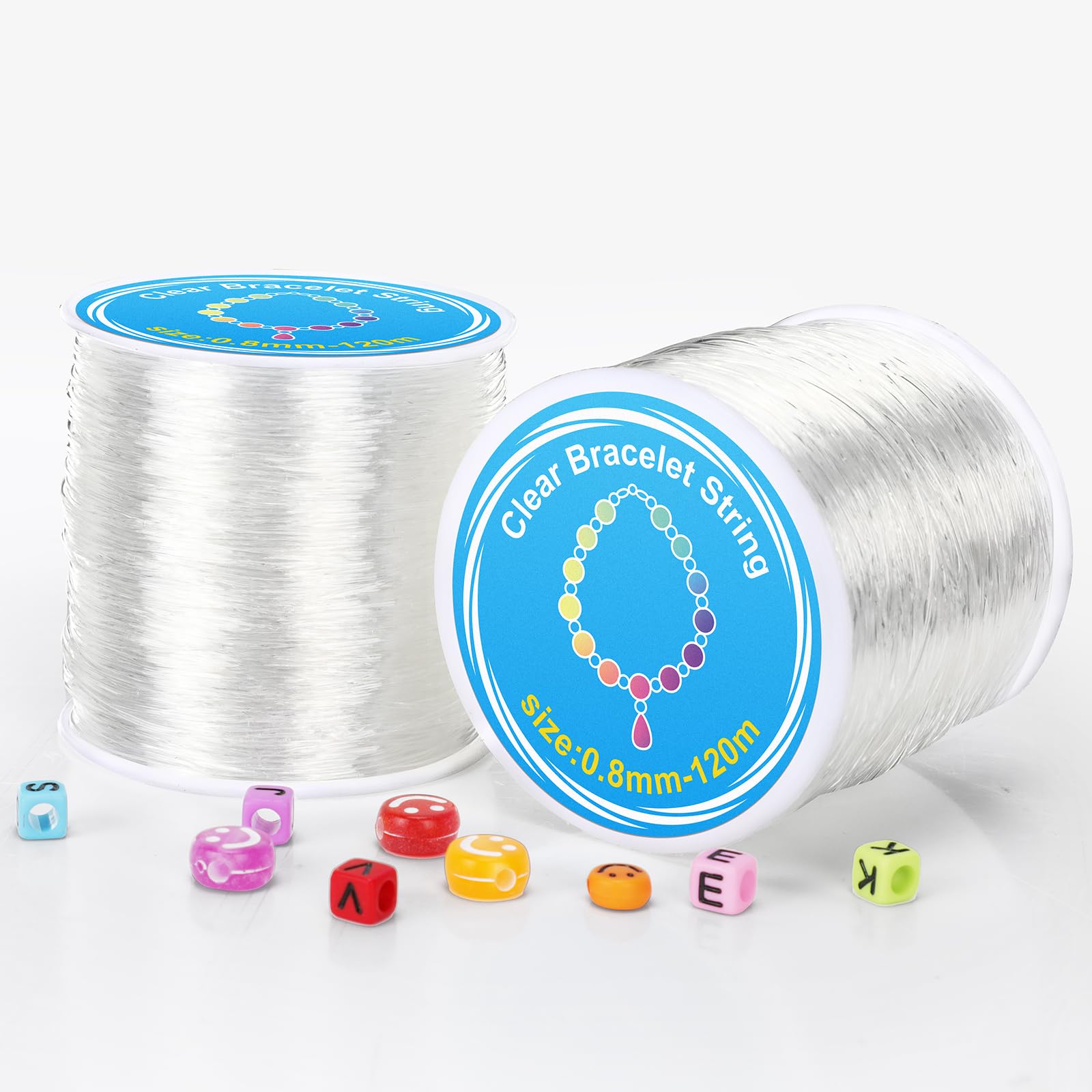 Alyvisun Clear Elastic String for Bracelet Making, 2 Rolls 0.8mm, 120m/Spool - Suitable for DIY Jewelry Making, Necklaces, Bracelets, Crafts