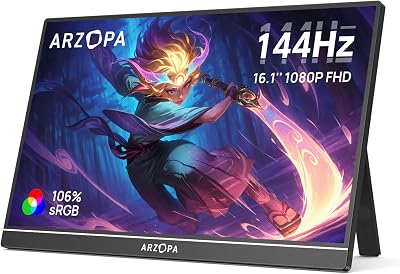 ARZOPA 16.1 inch Portable Monitor 144Hz 106% sRGB FHD USB-C HDMI Z1FC