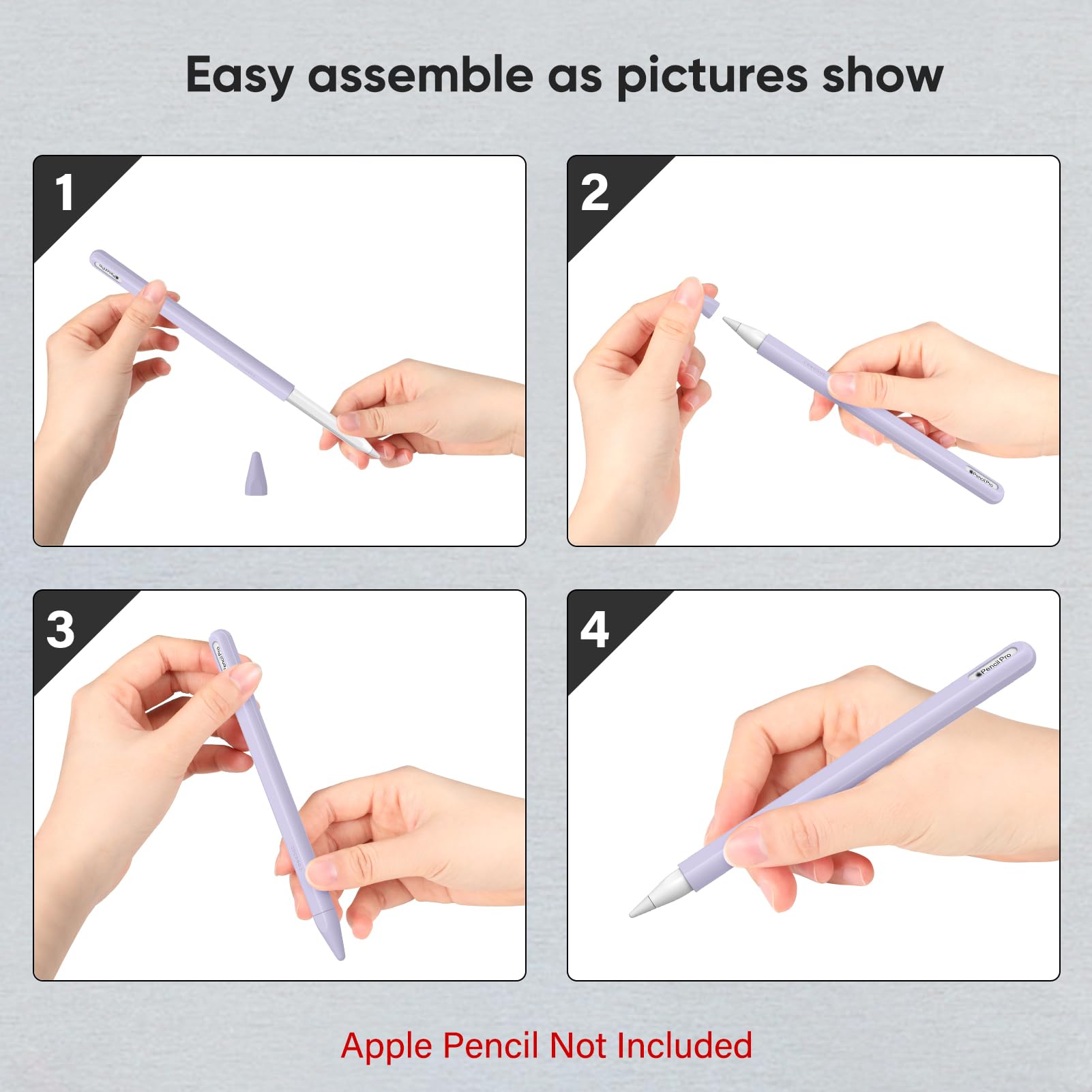 Fintie Silicone Sleeve for Apple Pencil Pro & Apple Pencil 2nd Generation, Light Pen Skin Case Cover Soft Protective Grip Holder with 2 Nib Covers Accessories, Lilac Purple